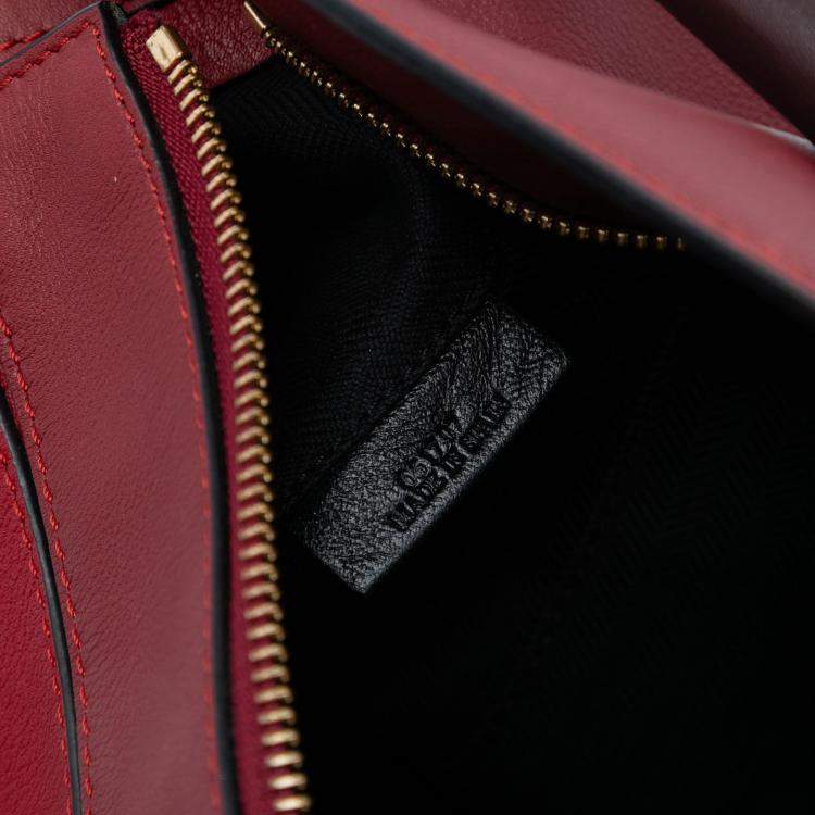 Pre Owned Loewe Red Medium Tricolor Calfskin Puzzle Satchel