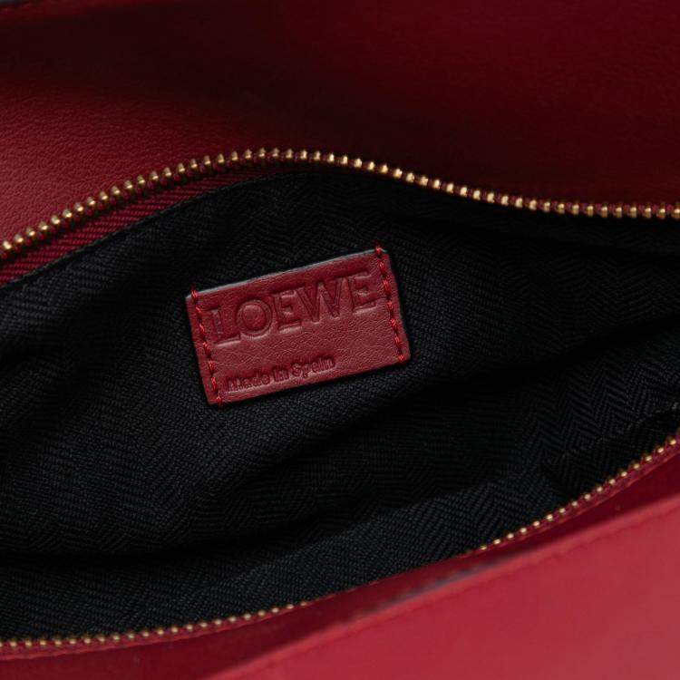 Pre Owned Loewe Red Medium Tricolor Calfskin Puzzle Satchel