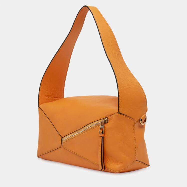 Pre Owned Loewe Orange Calfskin Puzzle Hobo