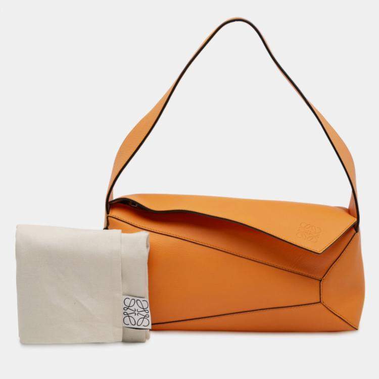 Pre Owned Loewe Orange Calfskin Puzzle Hobo