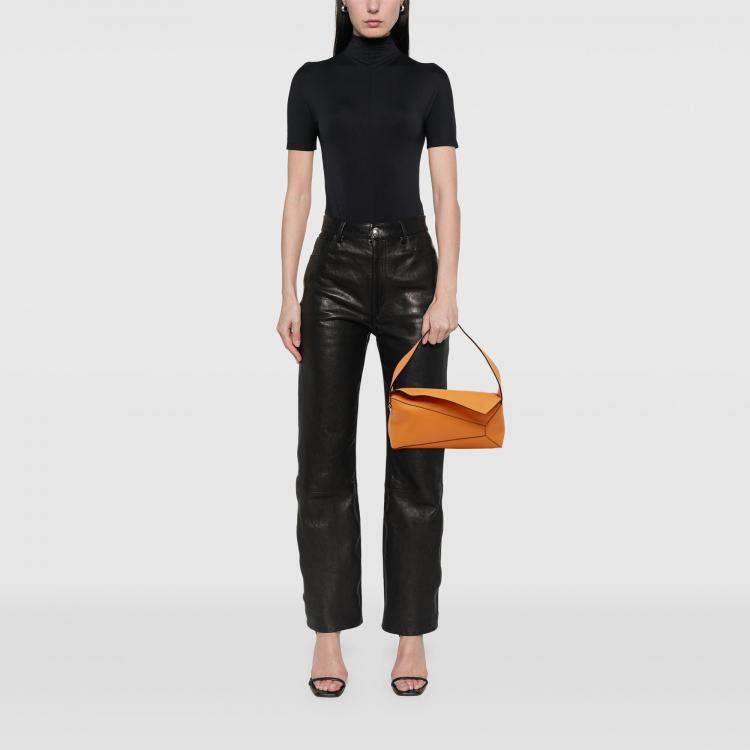 Pre Owned Loewe Orange Calfskin Puzzle Hobo