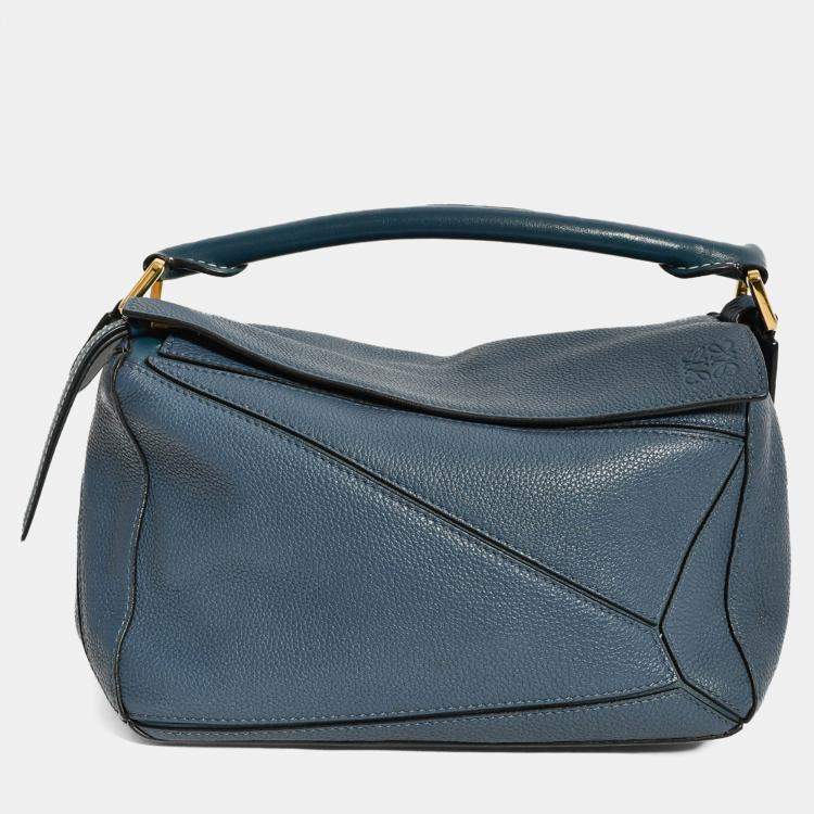 Pre Owned Loewe 2017 Blue Leather Small Puzzle Bag with Strap