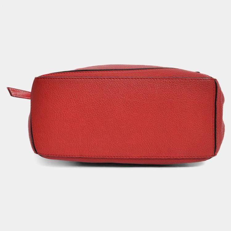 Pre Owned Loewe Red Leather Small Puzzle Bag with Strap