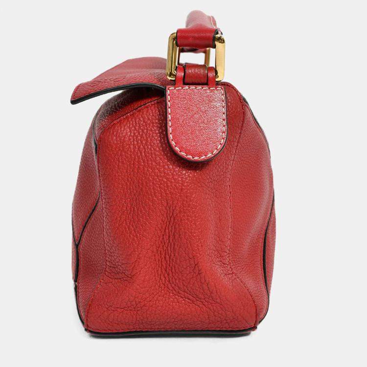 Pre Owned Loewe Red Leather Small Puzzle Bag with Strap