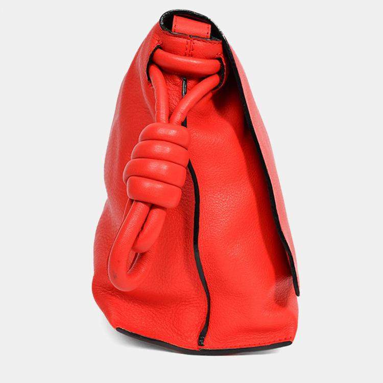 Pre Owned Loewe Red Leather Large Flamenco Knot Front Flap Crossbody
