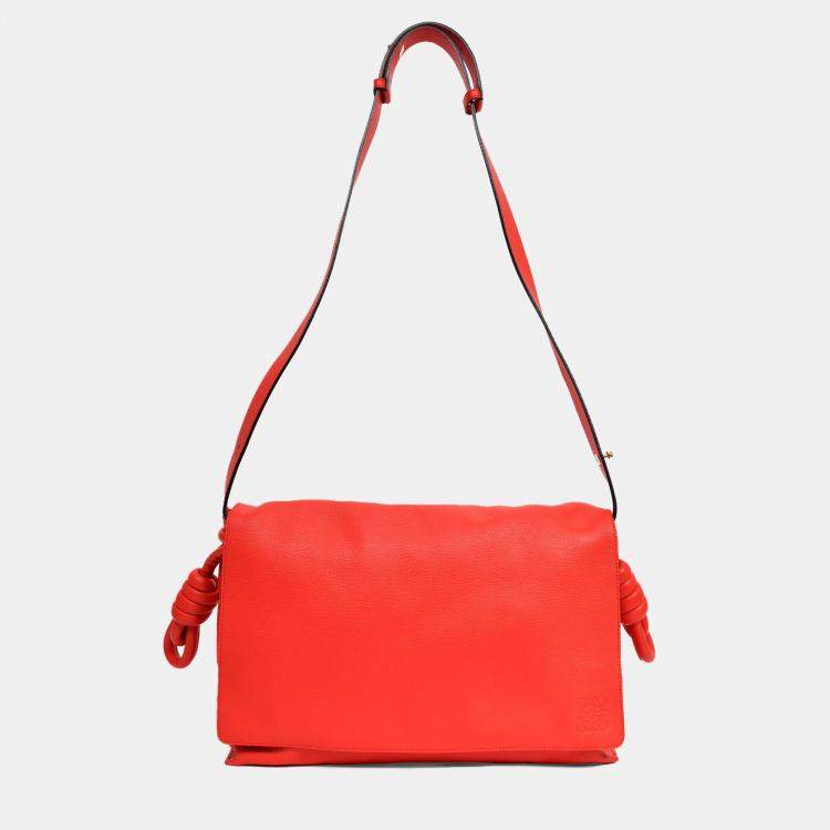 Pre Owned Loewe Red Leather Large Flamenco Knot Front Flap Crossbody