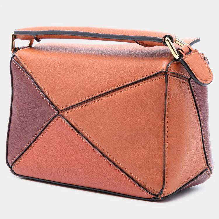 Pre Owned Loewe Orange Mini Tricolor Calfskin Puzzle Satchel