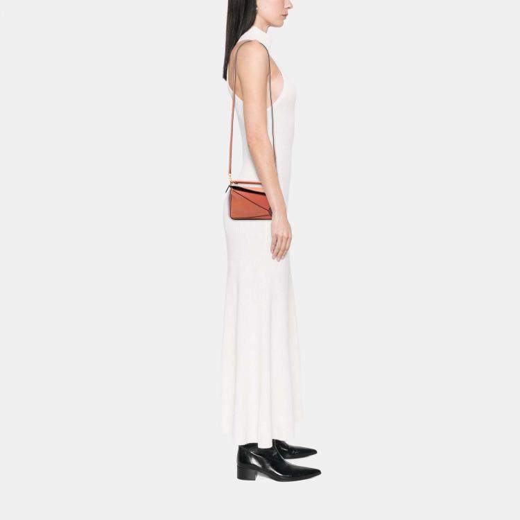 Pre Owned Loewe Orange Mini Tricolor Calfskin Puzzle Satchel