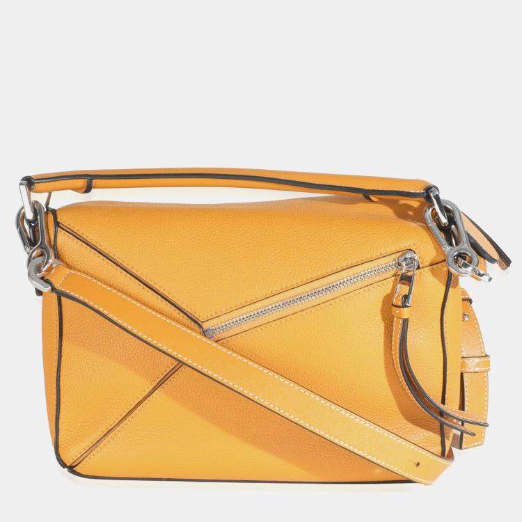Pre Owned Loewe Yellow Grained Calfskin Small Puzzle Bag