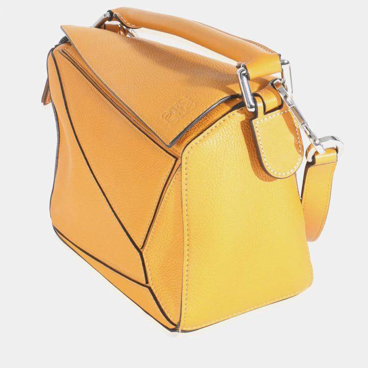 Pre Owned Loewe Yellow Grained Calfskin Small Puzzle Bag