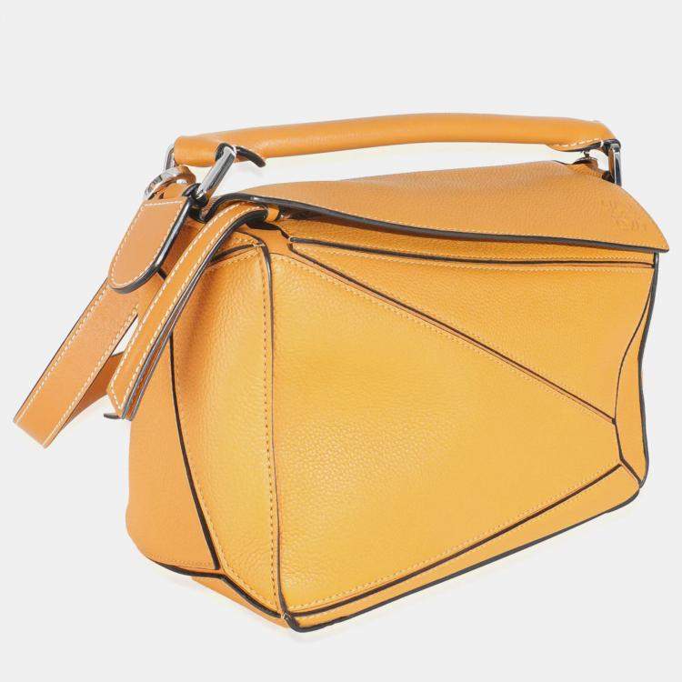 Pre Owned Loewe Yellow Grained Calfskin Small Puzzle Bag