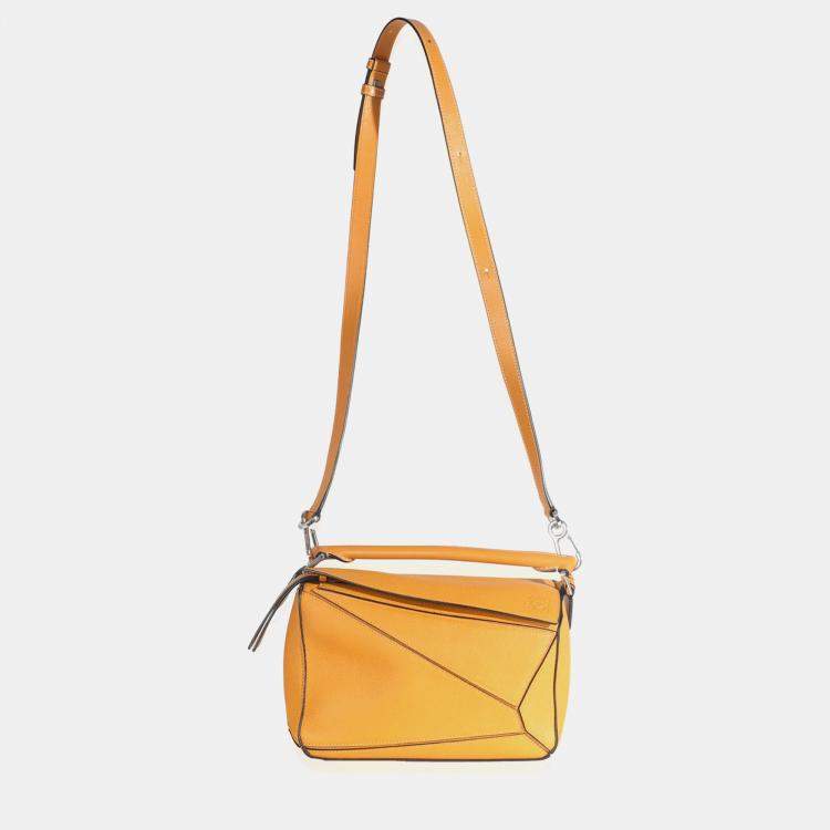 Pre Owned Loewe Yellow Grained Calfskin Small Puzzle Bag