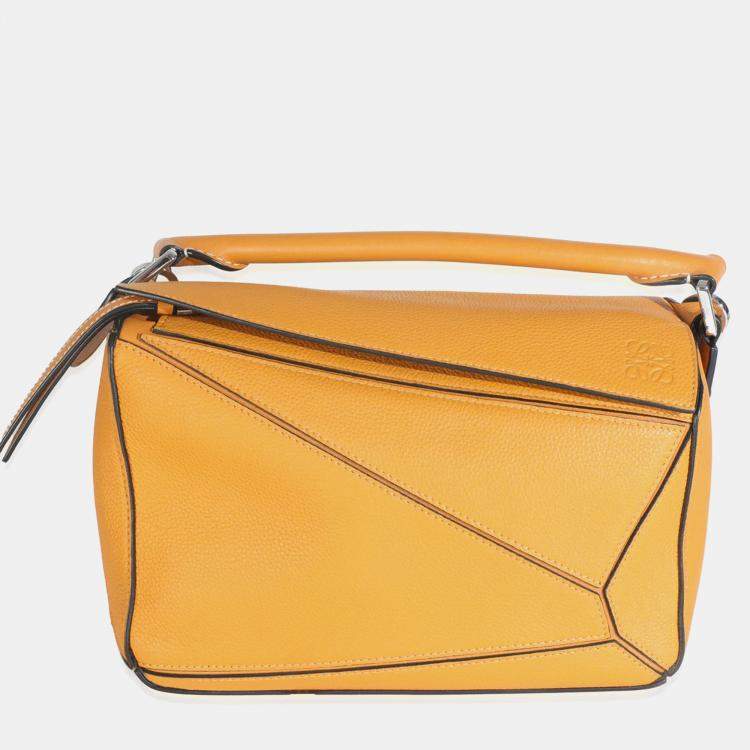 Pre Owned Loewe Yellow Grained Calfskin Small Puzzle Bag