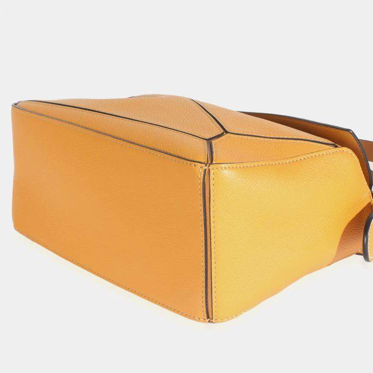 Pre Owned Loewe Yellow Grained Calfskin Small Puzzle Bag
