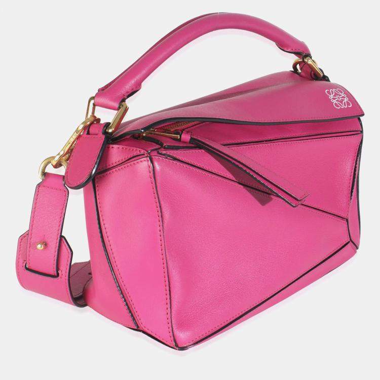Pre Owned Loewe Pink Calfskin Small Puzzle Edge Bag