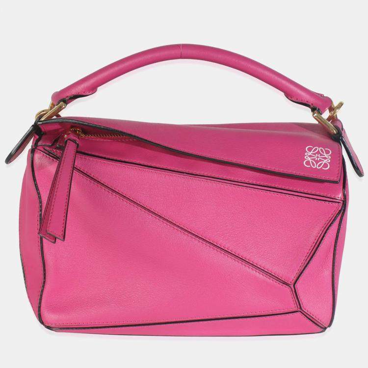 Pre Owned Loewe Pink Calfskin Small Puzzle Edge Bag
