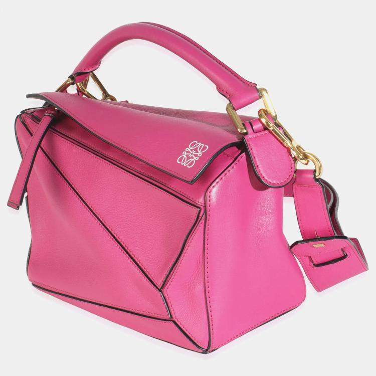 Pre Owned Loewe Pink Calfskin Small Puzzle Edge Bag