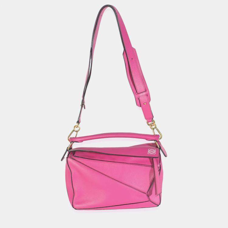 Pre Owned Loewe Pink Calfskin Small Puzzle Edge Bag