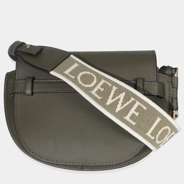 Pre Owned Loewe Khaki Calfskin Mini Gate Dual Bag