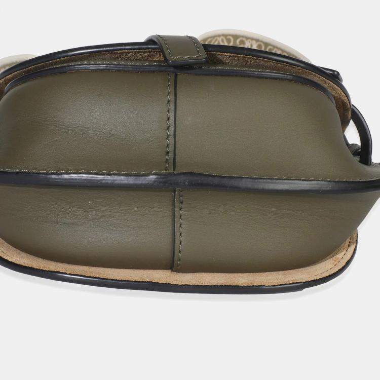 Pre Owned Loewe Khaki Calfskin Mini Gate Dual Bag