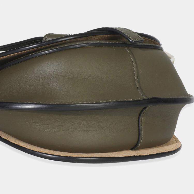 Pre Owned Loewe Khaki Calfskin Mini Gate Dual Bag