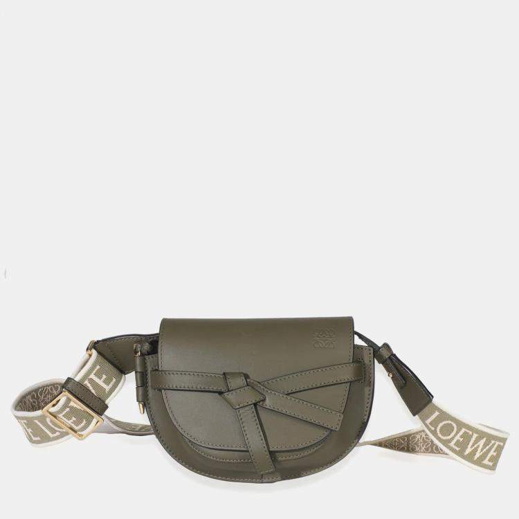 Pre Owned Loewe Khaki Calfskin Mini Gate Dual Bag