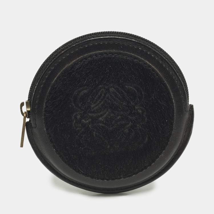 مملوكة مسبقًا Loewe Anagram Black Calf Hair and Leather Coin Purse