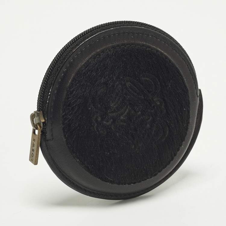 مملوكة مسبقًا Loewe Anagram Black Calf Hair and Leather Coin Purse