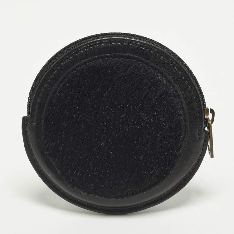 مملوكة مسبقًا Loewe Anagram Black Calf Hair and Leather Coin Purse