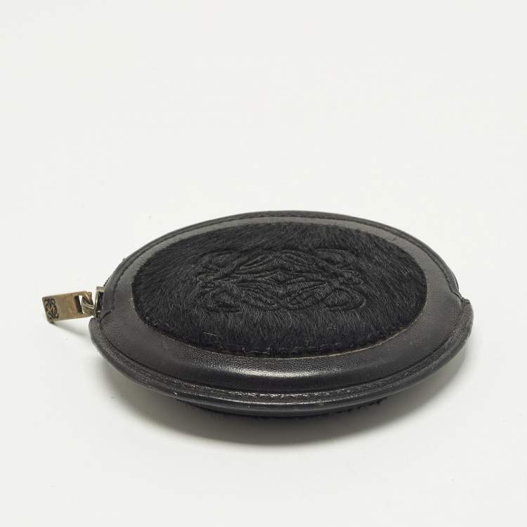 مملوكة مسبقًا Loewe Anagram Black Calf Hair and Leather Coin Purse