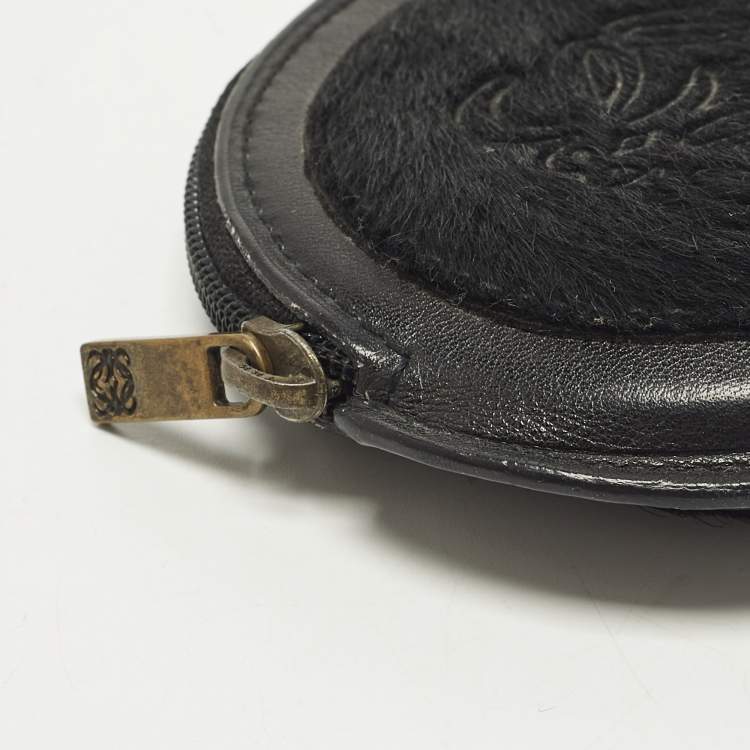 مملوكة مسبقًا Loewe Anagram Black Calf Hair and Leather Coin Purse