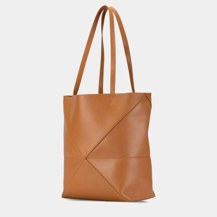 مملوكة مسبقًا Loewe Brown Medium Shiny Calfskin Puzzle Fold Tote