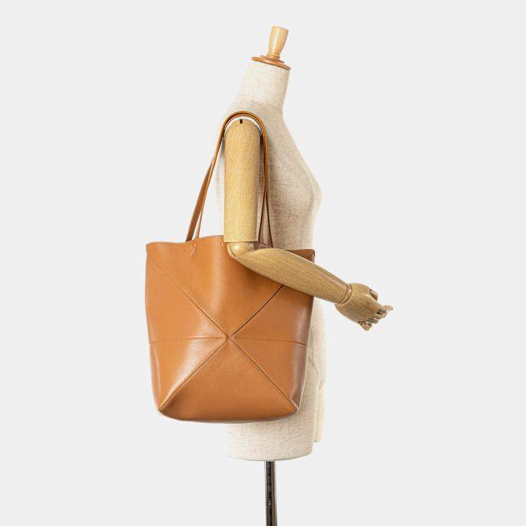 مملوكة مسبقًا Loewe Brown Medium Shiny Calfskin Puzzle Fold Tote