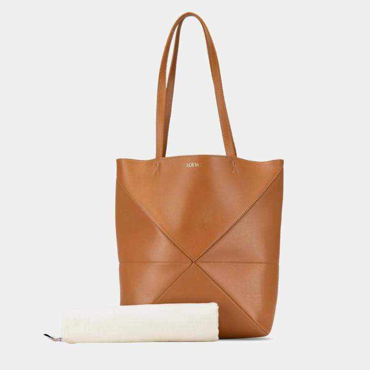 مملوكة مسبقًا Loewe Brown Medium Shiny Calfskin Puzzle Fold Tote