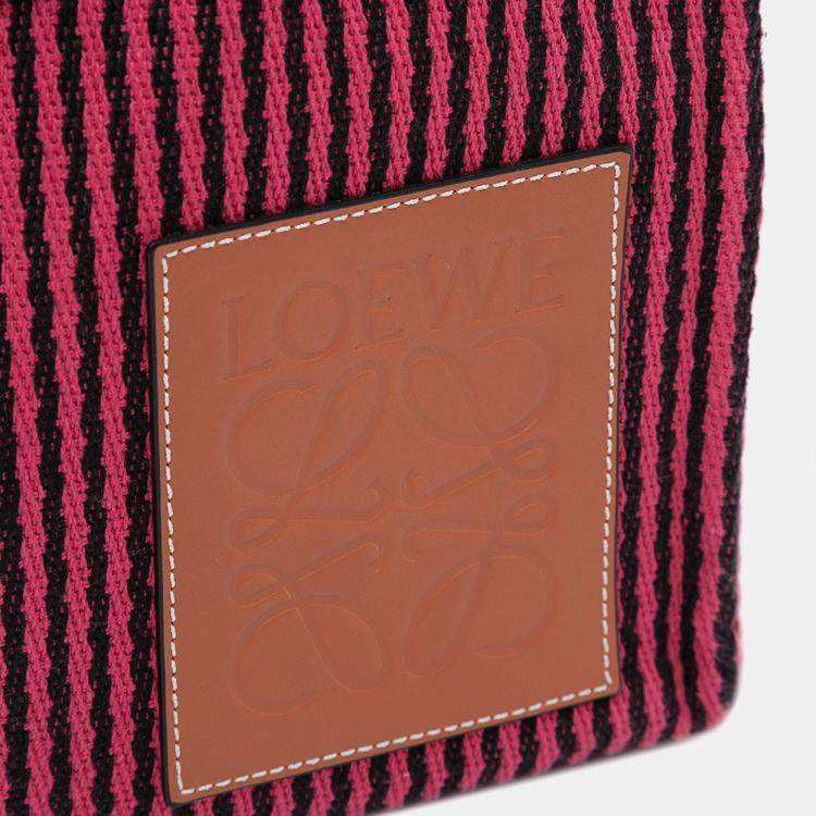 Pre Owned Loewe Red Paulas Ibiza Large Canvas Stripes Cushion Tote