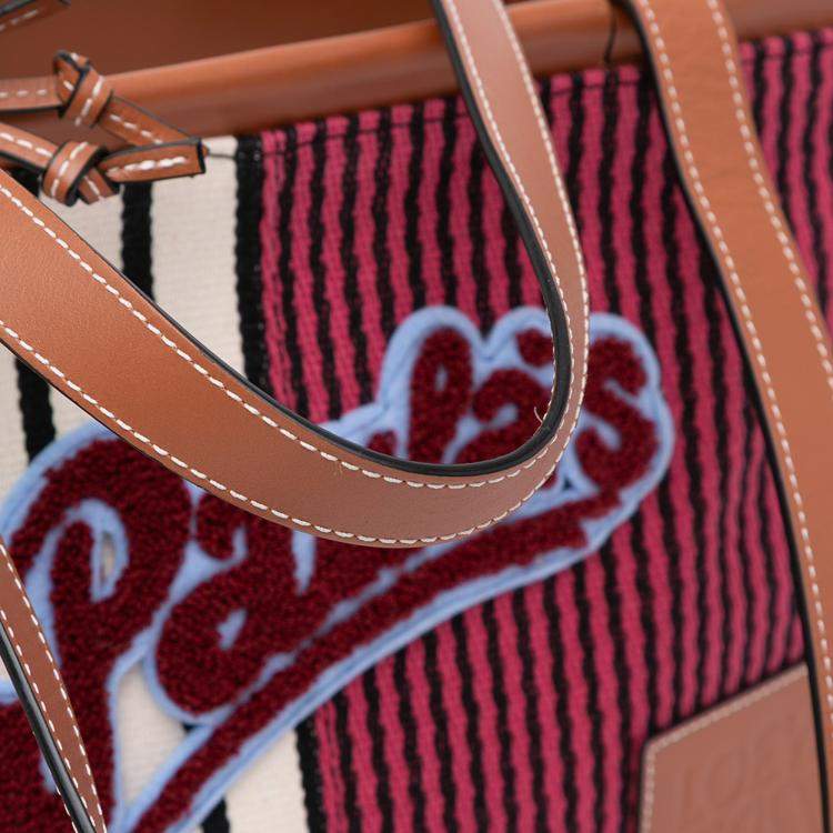 Pre Owned Loewe Red Paulas Ibiza Large Canvas Stripes Cushion Tote