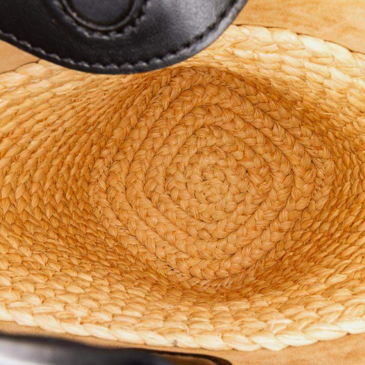 Pre Owned Loewe Black Brown Mini Raffia Pebble Bucket Bag