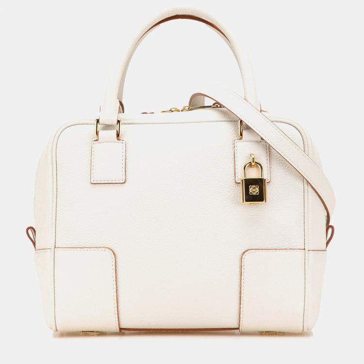 Pre Owned Loewe White Leather Amazona Square 19