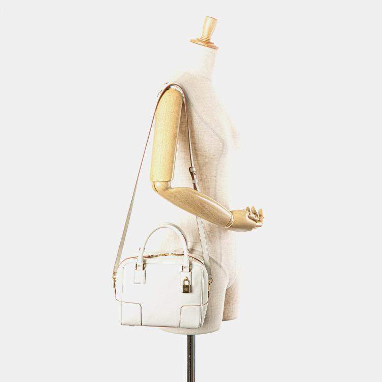 Pre Owned Loewe White Leather Amazona Square 19