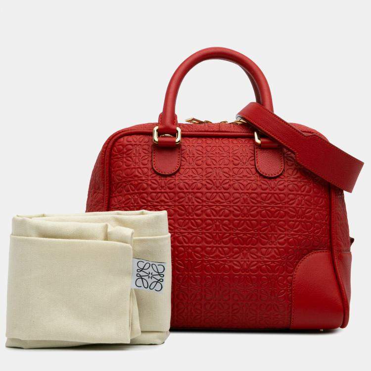 Pre Owned Loewe Red Anagram Embossed Leather Amazona 75