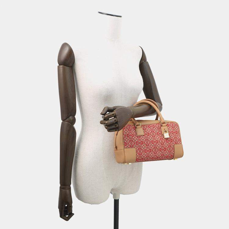 مملوكة مسبقًا Loewe Amazona Anagram Warm Desert/Red Calf Leather Canvas Size 23