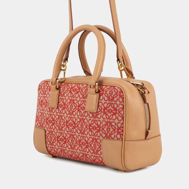 مملوكة مسبقًا Loewe Amazona Anagram Warm Desert/Red Calf Leather Canvas Size 23