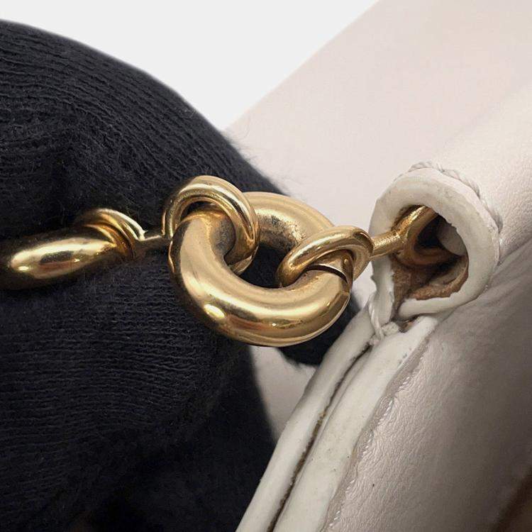 Pre Owned Loewe Paseo Chain shoulder Bag White Leather Size Small