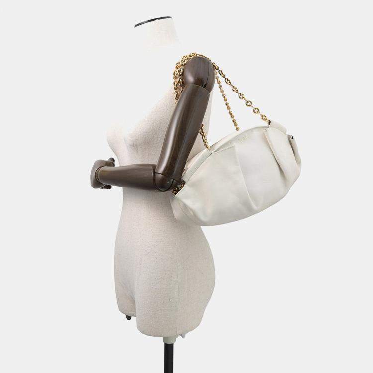 Pre Owned Loewe Paseo Chain shoulder Bag White Leather Size Small