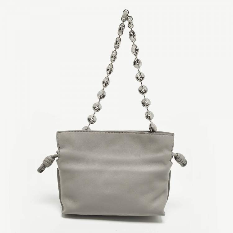 Pre Owned Loewe Flamenco Grey Leather Shoulder Bag
