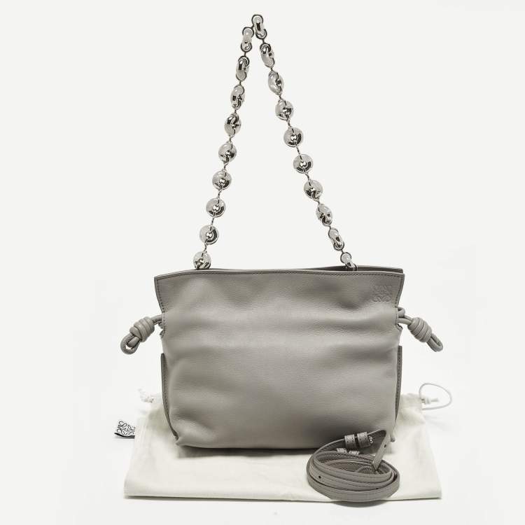 Pre Owned Loewe Flamenco Grey Leather Shoulder Bag
