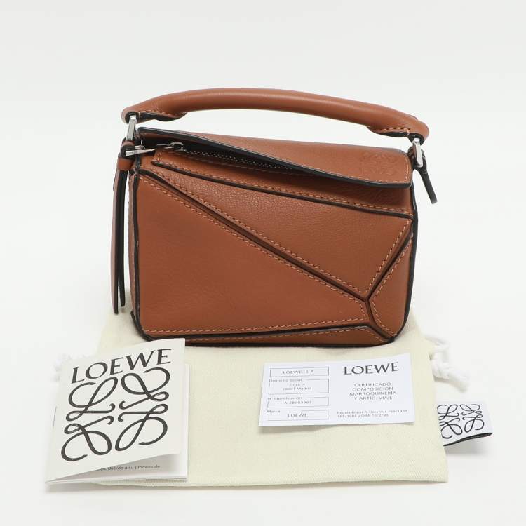 Pre Owned Loewe Puzzle Nano Brown Leather Shoulder Bag