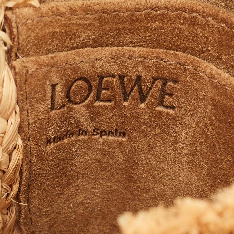 Pre Owned Loewe Gate Mini Blue/Beige Leather and Woven Raffia Shoulder Bag