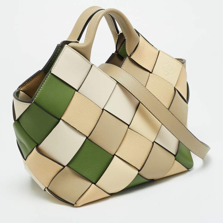 Pre Owned Loewe Surplus Small Multicolor Woven Leather Basket Tote