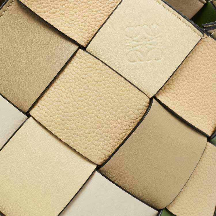 Pre Owned Loewe Surplus Small Multicolor Woven Leather Basket Tote